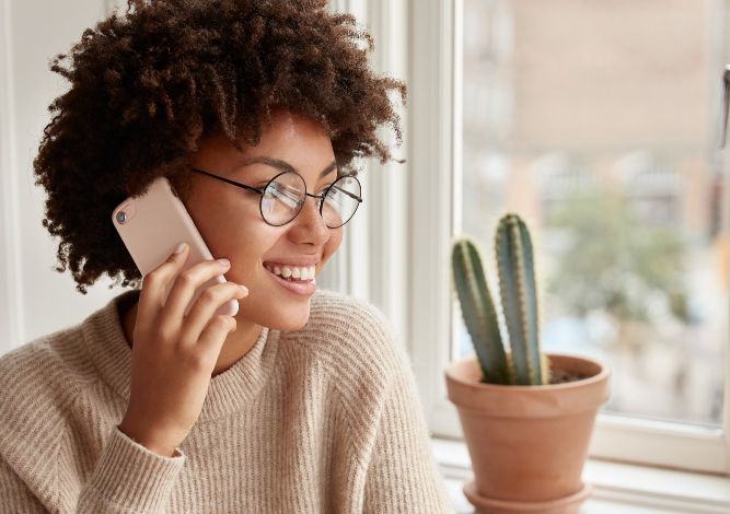 black female professional talking on the phone